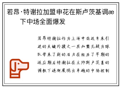 若昂·特谢拉加盟申花在斯卢茨基调教下中场全面爆发